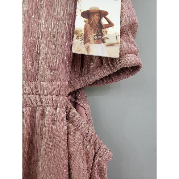 NEW Sincerely Jules Pink Metallic Shiny Cutout Maxi Dress size medium prom beach - Picture 3 of 6